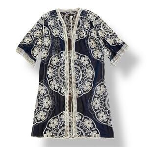 Janice‎ Apparel NWT Vintage Style Navy Blue Embroidered Lace Kimono OS Boho